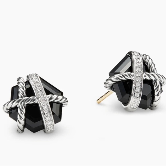 David Yurman Pave Diamond Wrap ONYX studs - Picture 3 of 8